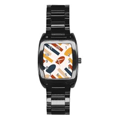 Boho Bohemian Style Design Minimalist Aesthetic Pattern Art Shapes Lines Stainless Steel Barrel Watch by Maspions