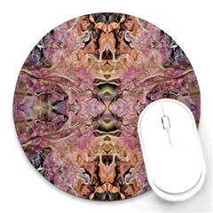 Pink On Brown Round Mousepad by kaleidomarblingart