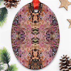 Pink On Brown Oval Ornament (two Sides) by kaleidomarblingart