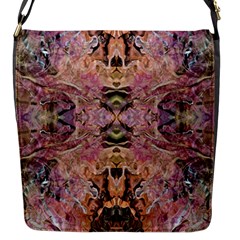 Pink On Brown Flap Closure Messenger Bag (s) by kaleidomarblingart