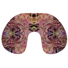 Pink On Brown Travel Neck Pillow by kaleidomarblingart