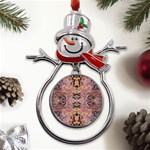 Pink on brown Metal Snowman Ornament Front