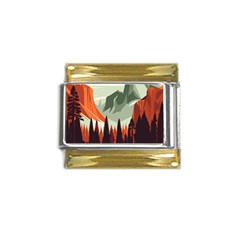 Mountain Travel Canyon Nature Tree Wood Gold Trim Italian Charm (9mm) by Maspions