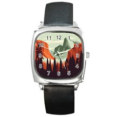 Mountain Travel Canyon Nature Tree Wood Square Metal Watch by Maspions