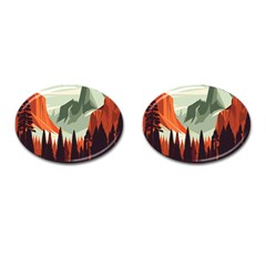 Mountain Travel Canyon Nature Tree Wood Cufflinks (oval)