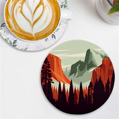 Mountain Travel Canyon Nature Tree Wood Uv Print Round Tile Coaster by Maspions