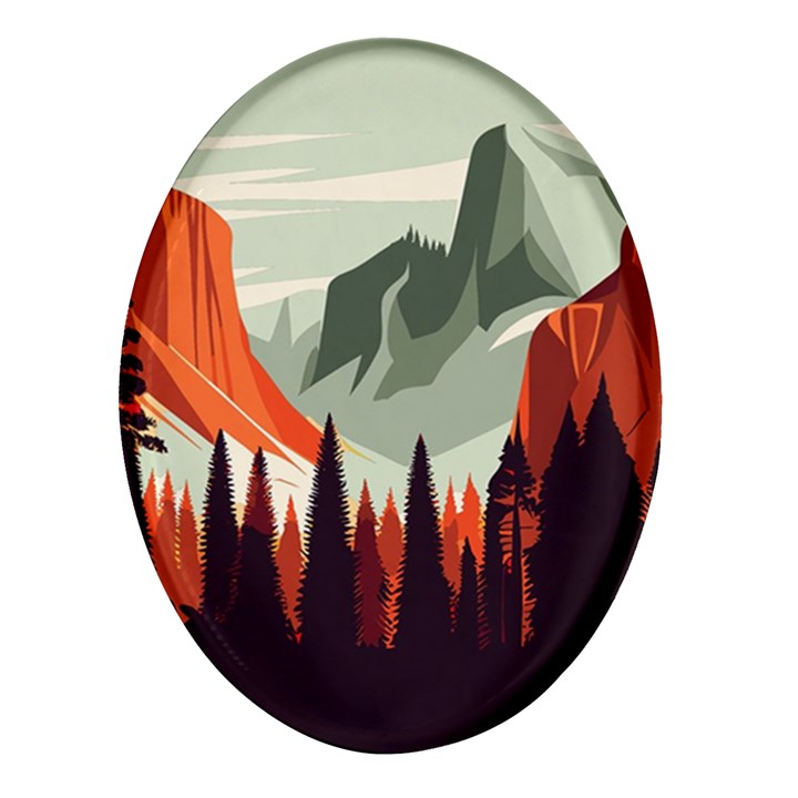 Mountain Travel Canyon Nature Tree Wood Oval Glass Fridge Magnet (4 pack)