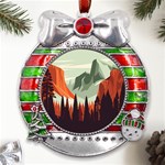 Mountain Travel Canyon Nature Tree Wood Metal X Mas Ribbon With Red Crystal Round Ornament Front