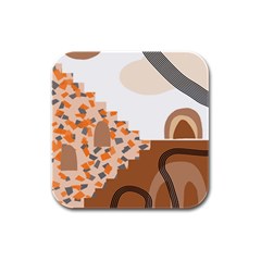 Bohemian Digital Minimalist Boho Style Geometric Abstract Art Rubber Square Coaster (4 Pack)