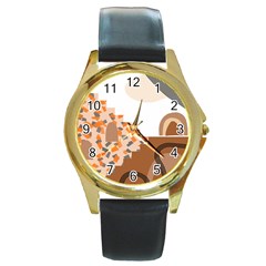 Bohemian Digital Minimalist Boho Style Geometric Abstract Art Round Gold Metal Watch