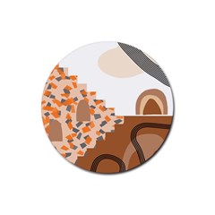 Bohemian Digital Minimalist Boho Style Geometric Abstract Art Rubber Coaster (round) by Maspions