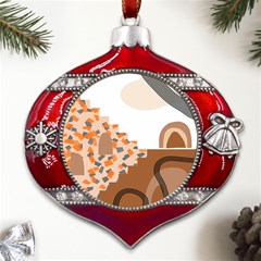 Bohemian Digital Minimalist Boho Style Geometric Abstract Art Metal Snowflake And Bell Red Ornament