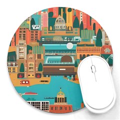 City Painting Town Urban Artwork Round Mousepad by Maspions