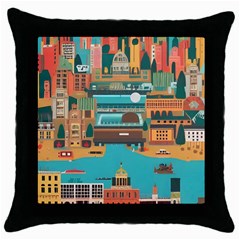 City Painting Town Urban Artwork Throw Pillow Case (black)