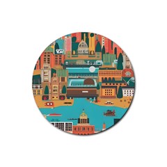 City Painting Town Urban Artwork Rubber Round Coaster (4 Pack) by Maspions