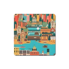 City Painting Town Urban Artwork Square Magnet