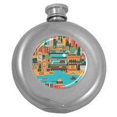 City Painting Town Urban Artwork Round Hip Flask (5 Oz) by Maspions