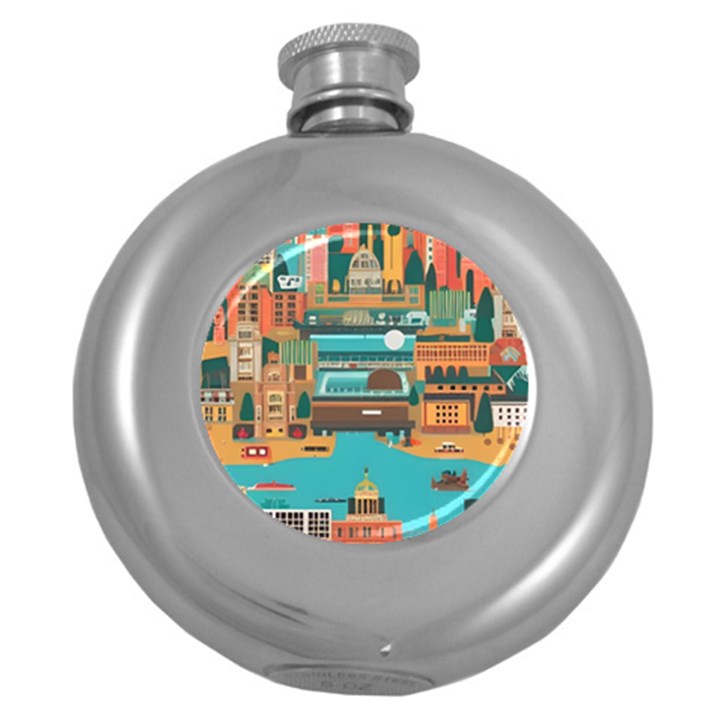 City Painting Town Urban Artwork Round Hip Flask (5 oz)