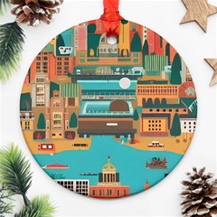 City Painting Town Urban Artwork Round Ornament (two Sides) by Maspions