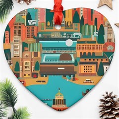 City Painting Town Urban Artwork Heart Ornament (two Sides)