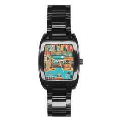 City Painting Town Urban Artwork Stainless Steel Barrel Watch