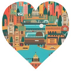 City Painting Town Urban Artwork Wooden Puzzle Heart by Maspions