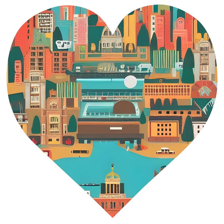 City Painting Town Urban Artwork Wooden Puzzle Heart