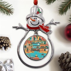 City Painting Town Urban Artwork Metal Snowman Ornament by Maspions