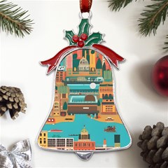 City Painting Town Urban Artwork Metal Holly Leaf Bell Ornament by Maspions