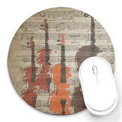 Music Notes Score Song Melody Classic Classical Vintage Violin Viola Cello Bass Round Mousepad by Maspions