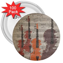 Music Notes Score Song Melody Classic Classical Vintage Violin Viola Cello Bass 3  Buttons (100 Pack)  by Maspions