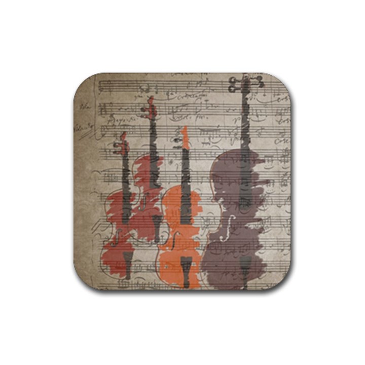 Music Notes Score Song Melody Classic Classical Vintage Violin Viola Cello Bass Rubber Coaster (Square)