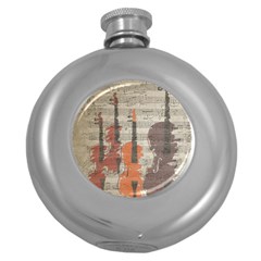 Music Notes Score Song Melody Classic Classical Vintage Violin Viola Cello Bass Round Hip Flask (5 Oz) by Maspions