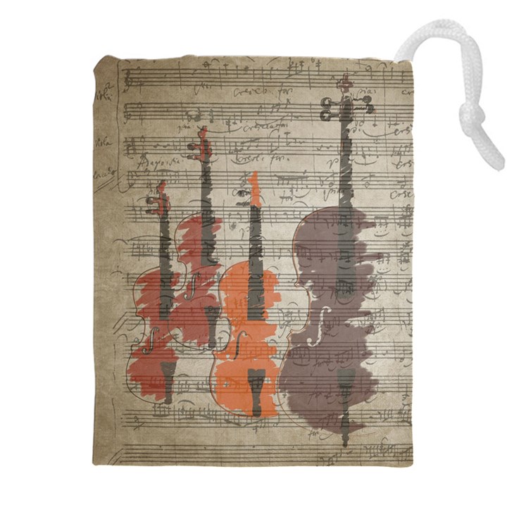 Music Notes Score Song Melody Classic Classical Vintage Violin Viola Cello Bass Drawstring Pouch (4XL)