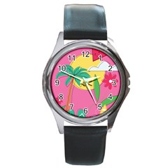 Ocean Watermelon Vibes Summer Surfing Sea Fruits Organic Fresh Beach Nature Round Metal Watch