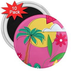 Ocean Watermelon Vibes Summer Surfing Sea Fruits Organic Fresh Beach Nature 3  Magnets (10 Pack) 