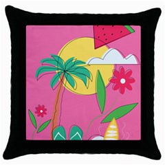 Ocean Watermelon Vibes Summer Surfing Sea Fruits Organic Fresh Beach Nature Throw Pillow Case (black)