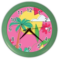 Ocean Watermelon Vibes Summer Surfing Sea Fruits Organic Fresh Beach Nature Color Wall Clock