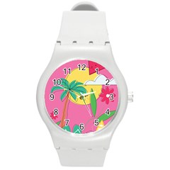 Ocean Watermelon Vibes Summer Surfing Sea Fruits Organic Fresh Beach Nature Round Plastic Sport Watch (m)