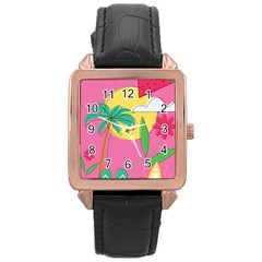 Ocean Watermelon Vibes Summer Surfing Sea Fruits Organic Fresh Beach Nature Rose Gold Leather Watch 