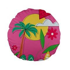 Ocean Watermelon Vibes Summer Surfing Sea Fruits Organic Fresh Beach Nature Standard 15  Premium Flano Round Cushions by Maspions