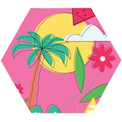 Ocean Watermelon Vibes Summer Surfing Sea Fruits Organic Fresh Beach Nature Wooden Puzzle Hexagon by Maspions