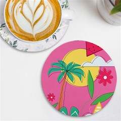 Ocean Watermelon Vibes Summer Surfing Sea Fruits Organic Fresh Beach Nature Uv Print Round Tile Coaster