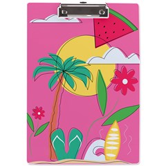 Ocean Watermelon Vibes Summer Surfing Sea Fruits Organic Fresh Beach Nature A4 Acrylic Clipboard by Maspions