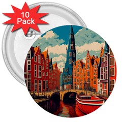 London England Bridge Europe Buildings Architecture Vintage Retro Town City 3  Buttons (10 Pack) 