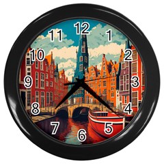 London England Bridge Europe Buildings Architecture Vintage Retro Town City Wall Clock (black)