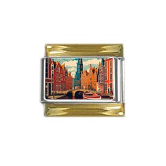 London England Bridge Europe Buildings Architecture Vintage Retro Town City Gold Trim Italian Charm (9mm) by Maspions