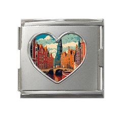 London England Bridge Europe Buildings Architecture Vintage Retro Town City Mega Link Heart Italian Charm (18mm) by Maspions