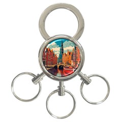 London England Bridge Europe Buildings Architecture Vintage Retro Town City 3-ring Key Chain by Maspions