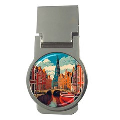 London England Bridge Europe Buildings Architecture Vintage Retro Town City Money Clips (round)  by Maspions